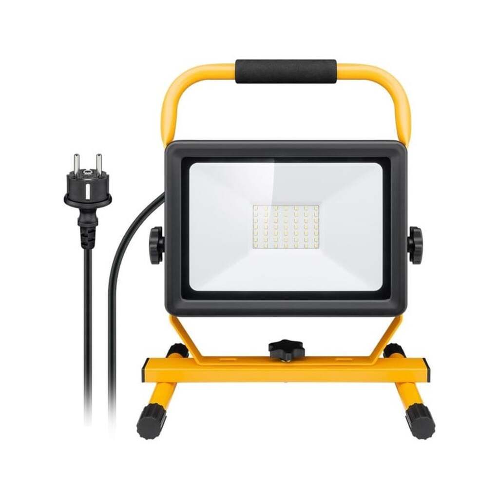 Pro LED projektør med gulvstativ, 50W 6500K, gul/sort