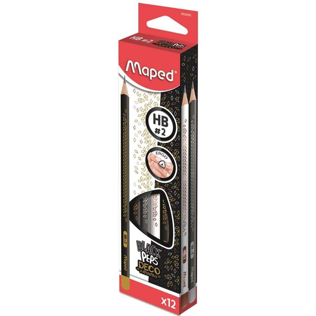 Maped Blackpeps skoleblyant, Deco, HB. Æske med 12 stk.