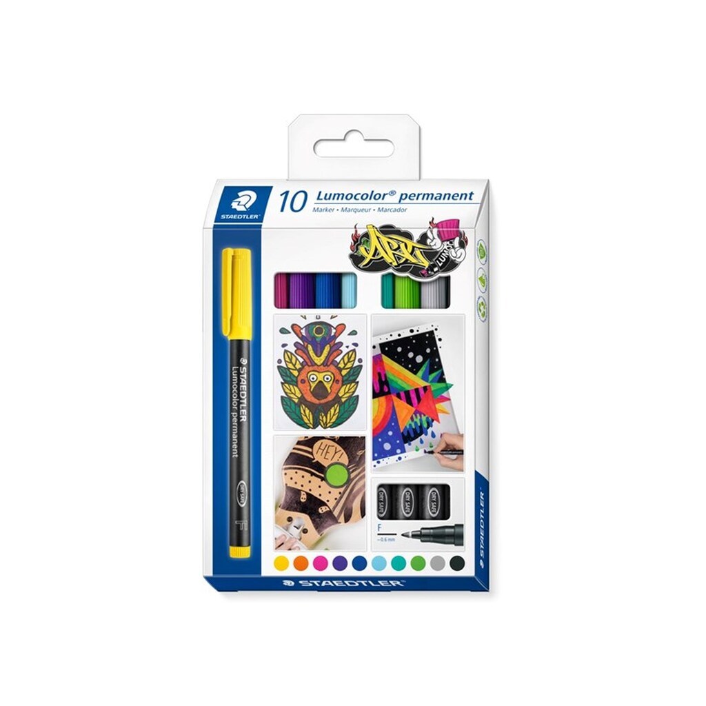 Staedtler Lumocolor Perm F 0,6mm 10 ass/boks