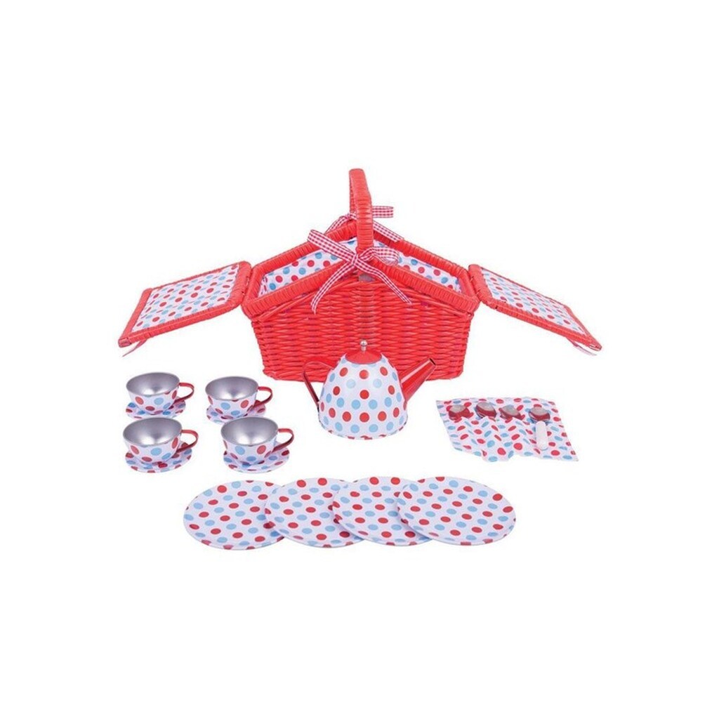 Bigjigs Tea Set in Red Storage Basket