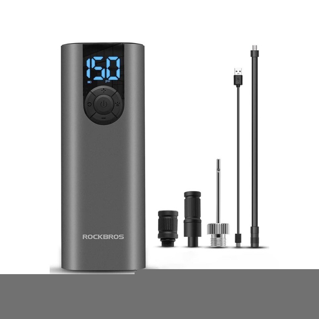 Rockbros 42720001001 Electric Bike Pump with LED Display + USB-C - USB-A Cable - Black