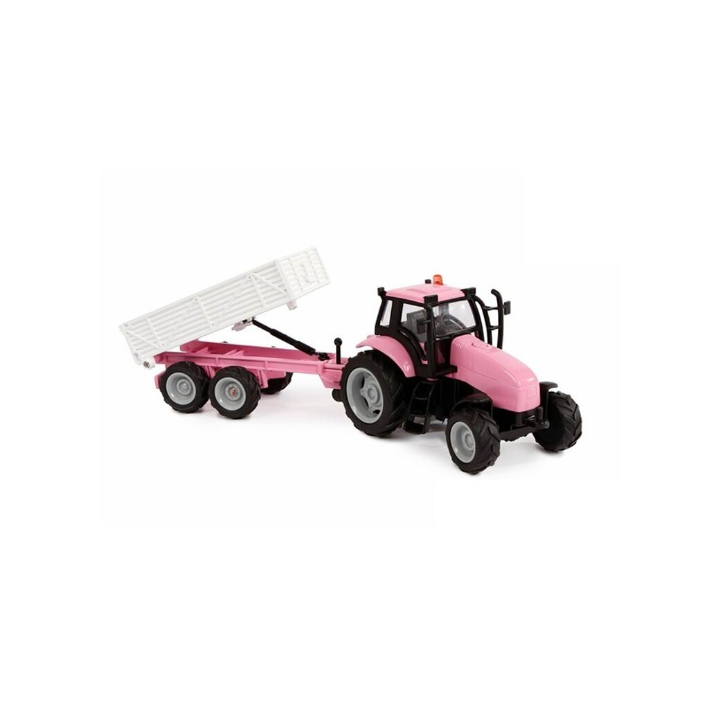 Kids Globe Die-cast Tractor with Trailer - Pink