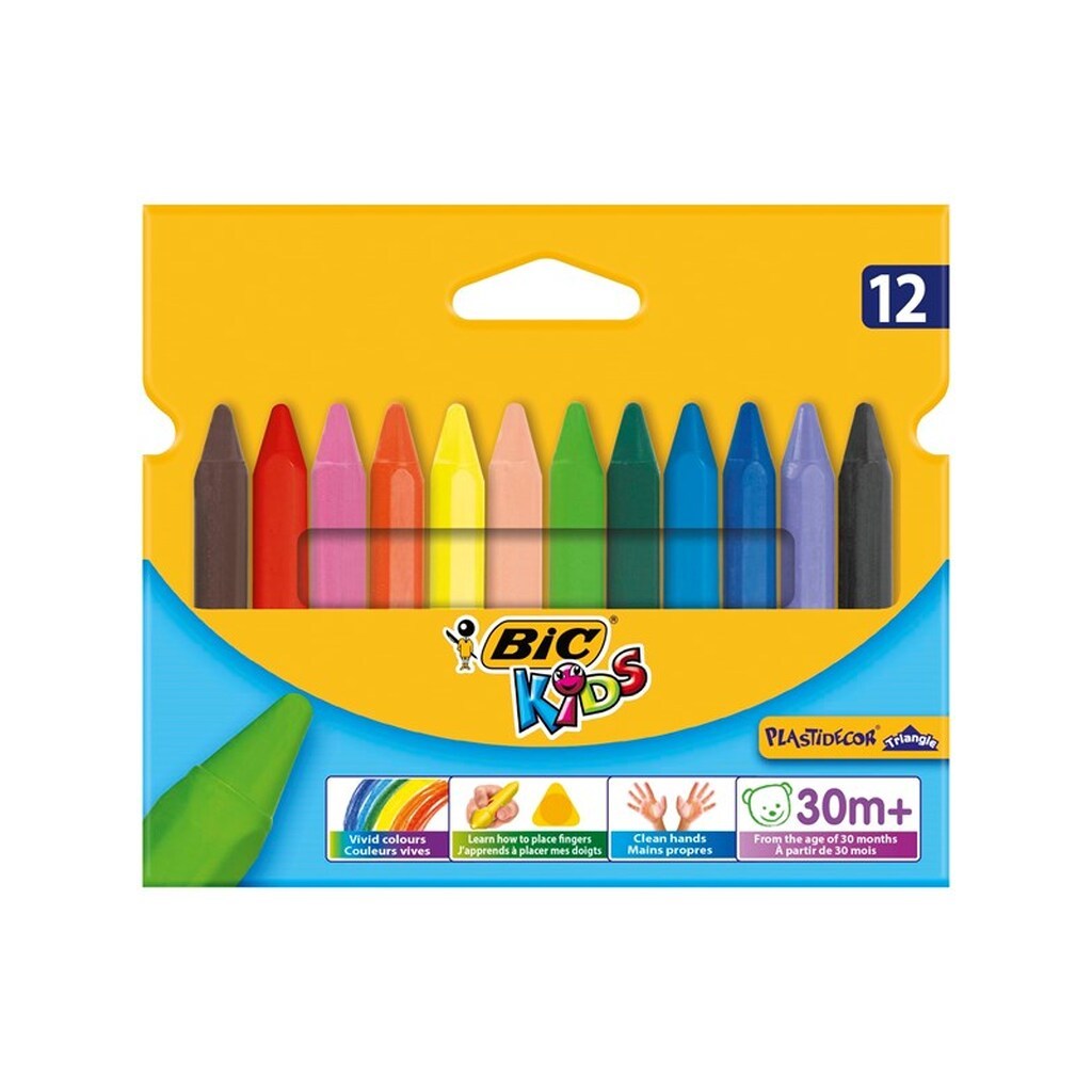 BIC Kids Plastidecor Triangle farvekridt - Assorterede farver, pakke med 12