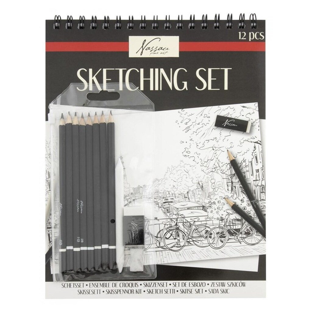 Nassau Skitseblok m. 12 blyanter &amp; blyanter.