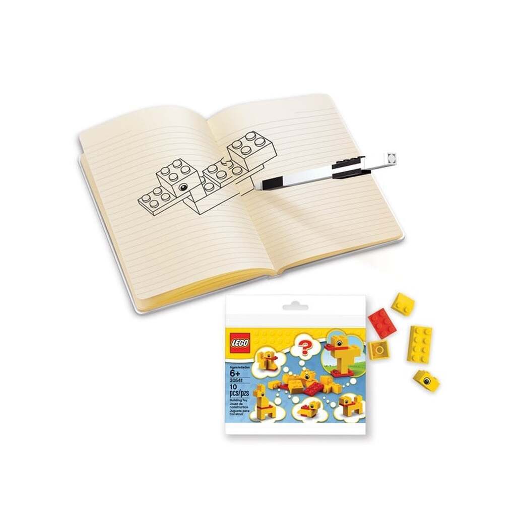 Euromic Notes bog med rød klods, 1 pen og bygge legetøj, 12 klodser sæt.