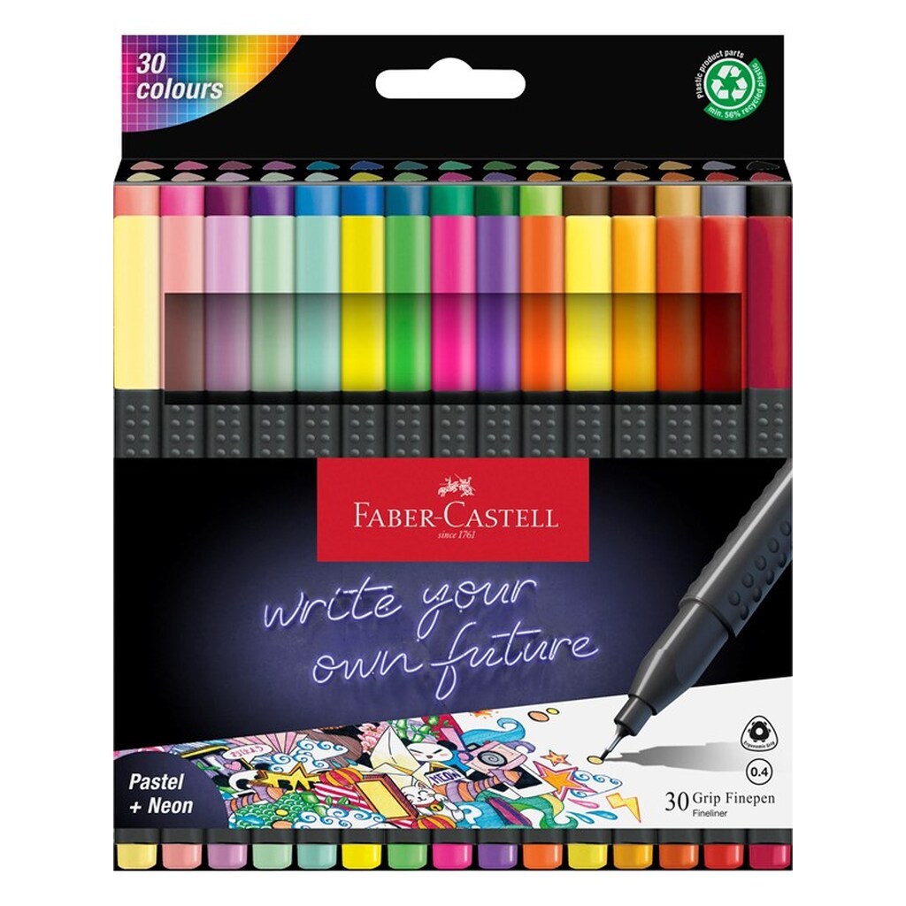 Faber-Castell Grip finepen 0,4 etui, 30 stk.