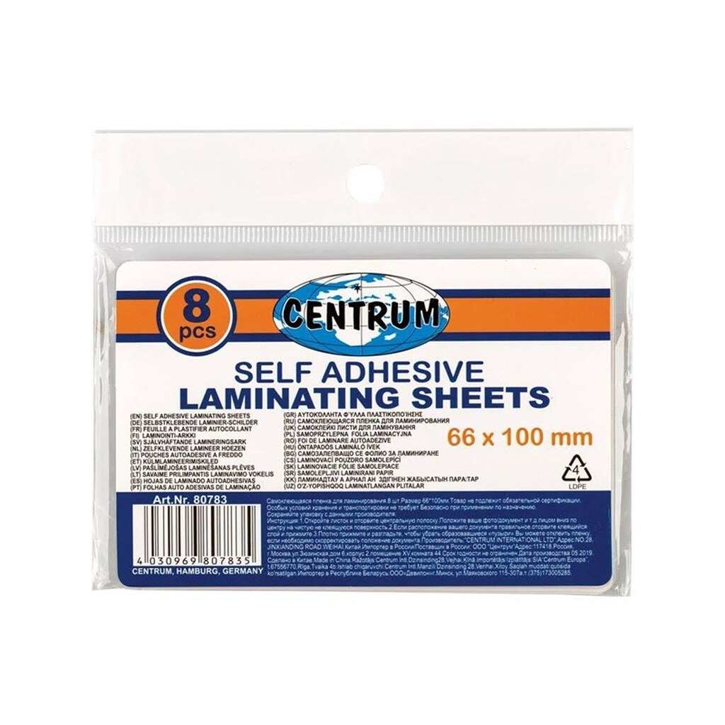 CENTRUM Lamineringslommer, 66*100mm, 8 stk.