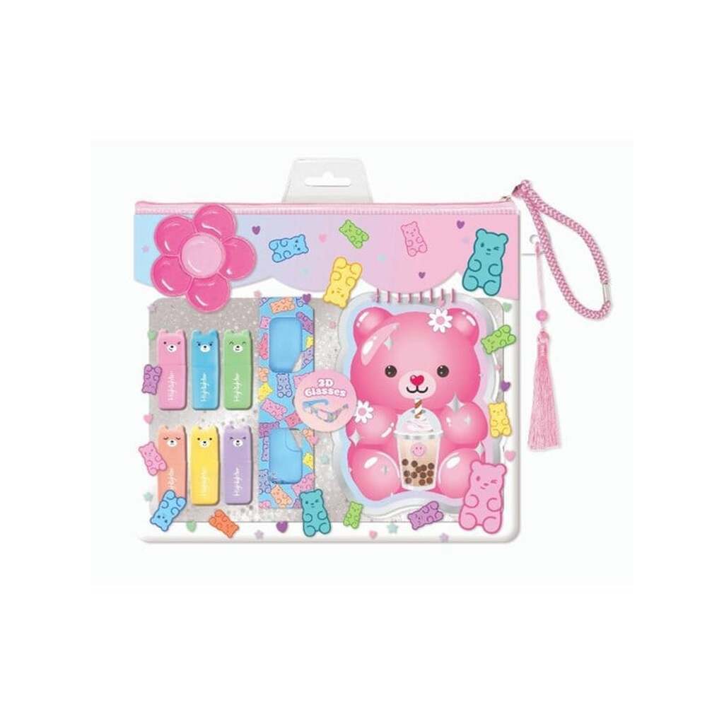 Hot Focos Notesblok m/highlightere 3D brille i taske +3år