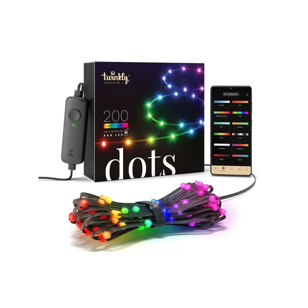 Twinkly Dots - 200 App-controlled RGB LEDs. 10 Meters. Black Wire.