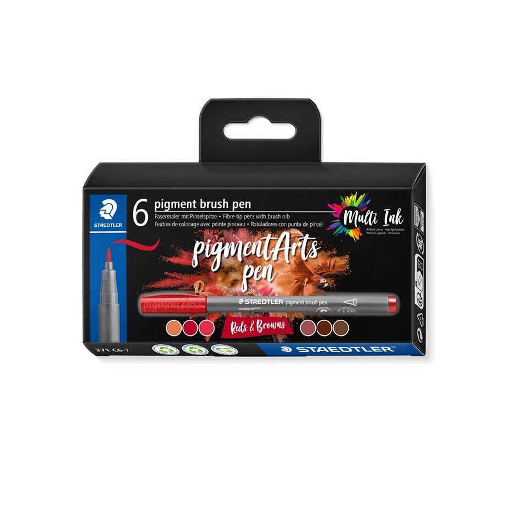 Staedtler BRUSH PEN PIGMENT rød/BRUN 6stk/ass