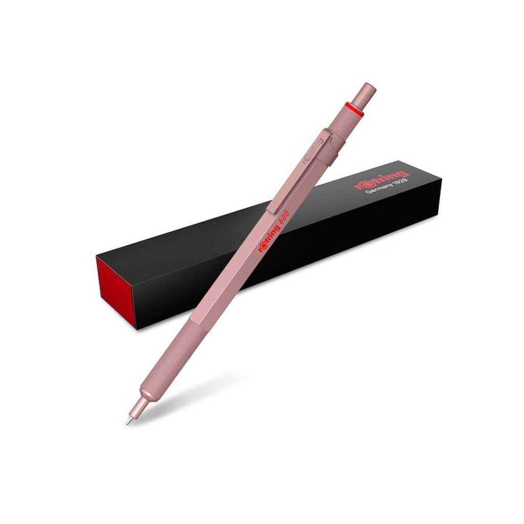 Rotring rOtring 600 metallisk kuglepen | Mellemspids | Sort blæk | Rosaguld tønde med skridsikker riflet greb | Genopfyldelig | 1 stk