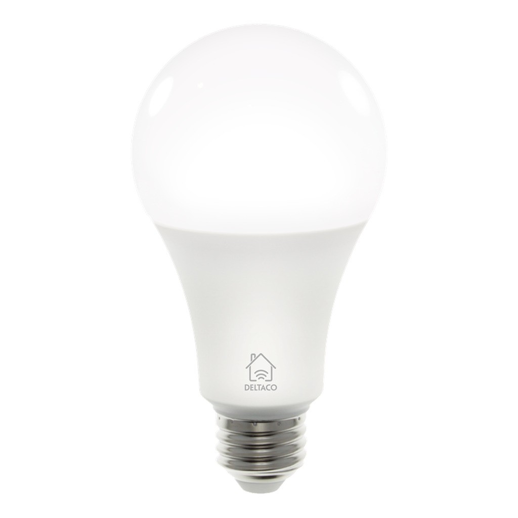 Deltaco LED-lampe, E27, Wi-Fi 2,4GHz, 9W, 806lm, dæmpbar, 2700K-6500K, 220-240V, hvid