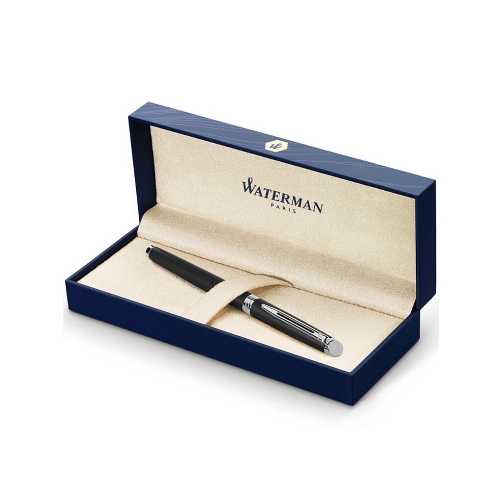 Waterman Hémisphère fyldepen | Mat sort med palladiumkant | Mellem Nib | Blåt blæk | Gaveæske