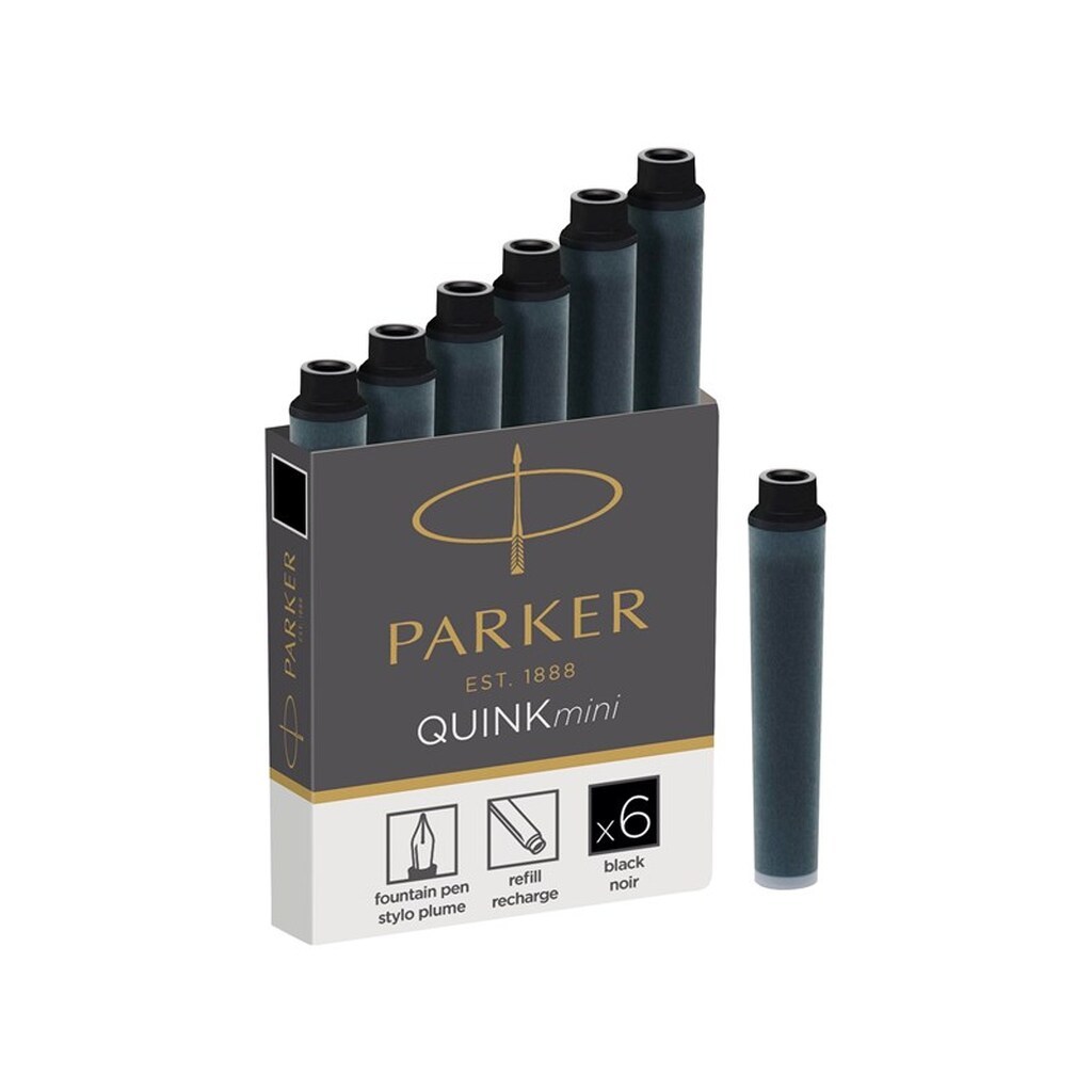 Parker Mini Fyldepen Blæk Refill Patroner | Sort QUINK Blæk | 6 Stk