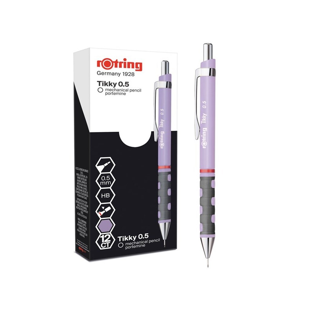 Rotring rOtring Tikky Pastel mekaniske blyanter | HB 0,5 mm | Orkidé blomstring | med komfort gummigreb | 12 stk