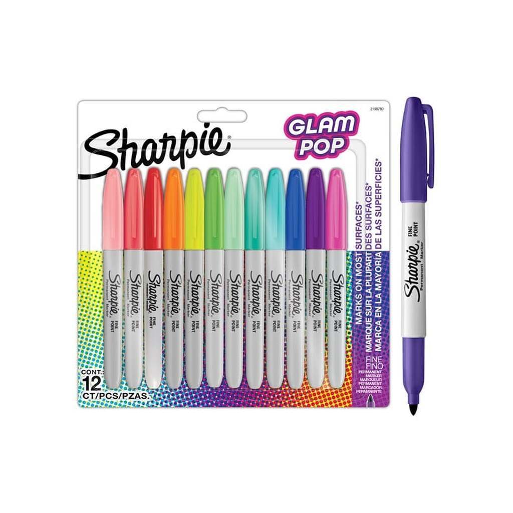 Sharpie Glam Pop Permanente Markers | Fin spids for fede detaljer | Assorterede livlige farver | 12 markerpenne
