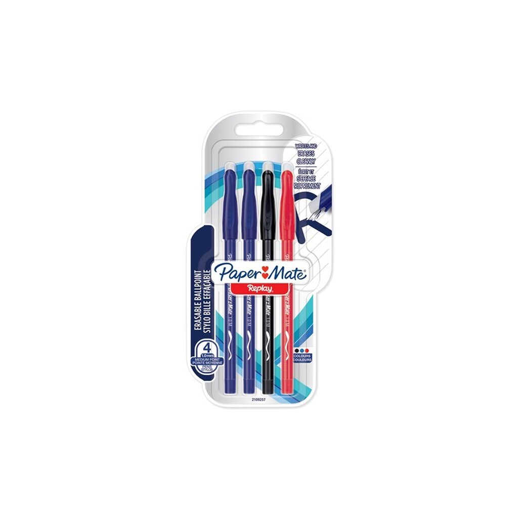 Paper Mate Replay Erasable Ballpoint Pen | Medium spids (1,0 mm) | Forskellige farver | 4 styk