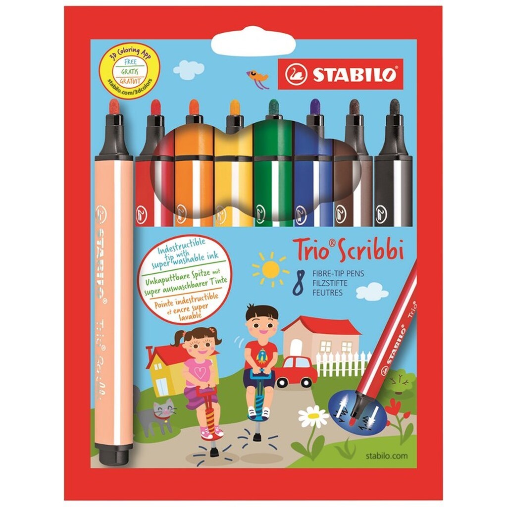 STABILO ® Trio® ScribbiTrekantet fiberpen med fjederspids,  sæt med 8 penne