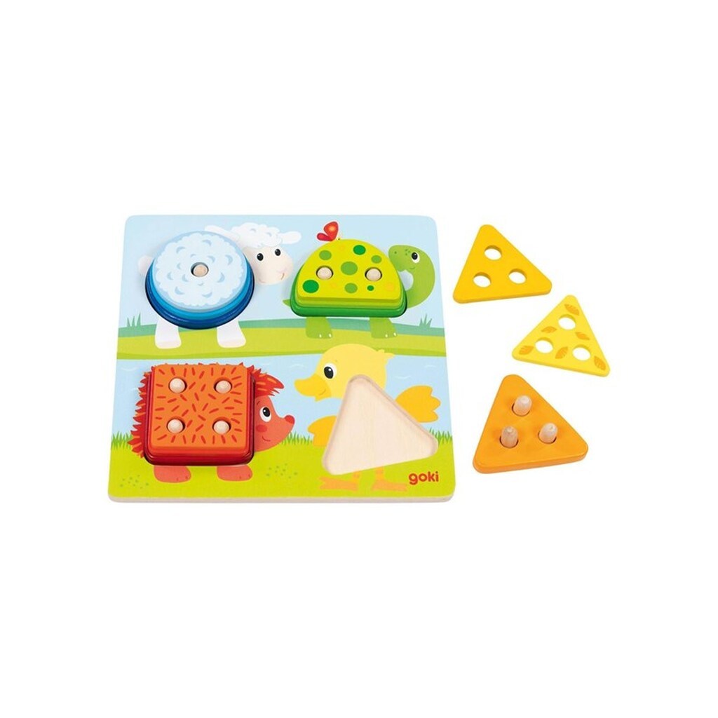 Goki Wooden Colors and Shapes Sorting Board Animal 12 pcs.