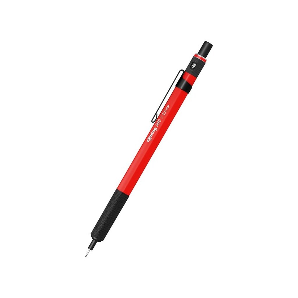 Rotring rOtring 500 Mekanisk Blyant | 0,5 mm HB Bly | Rød Sekskantet Plastik Skaft og Skridsikkert Metal Greb