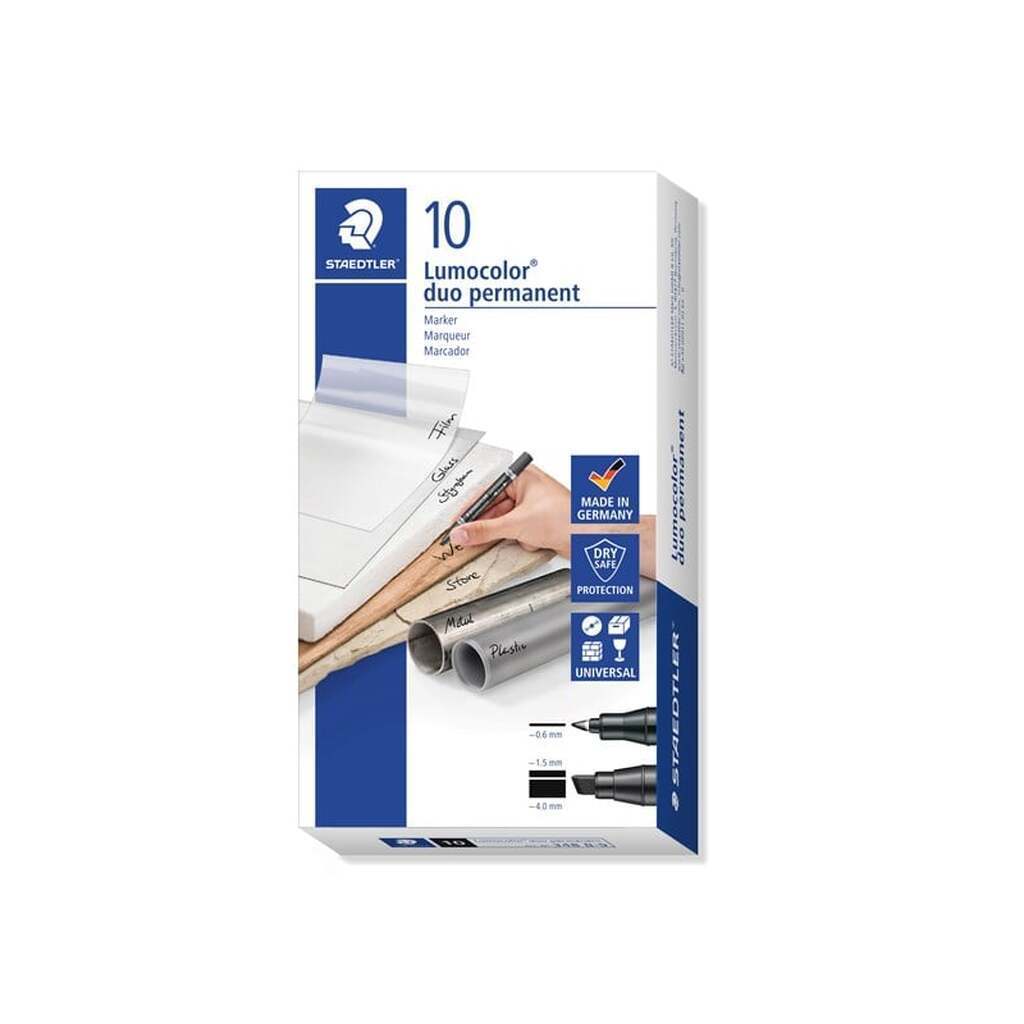 Staedtler LUMOCOLOR DUO MARKER PERM. 10 STK F B SORT