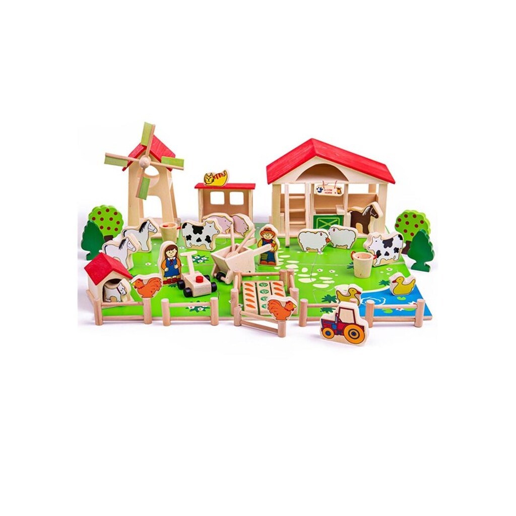 Bigjigs Wooden Play Farm with Accessories 48 ââpcs.