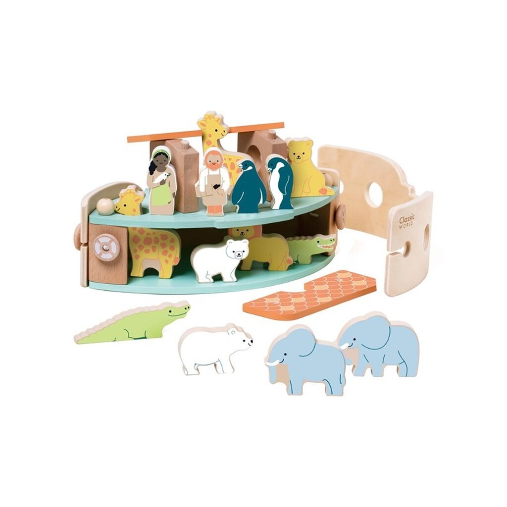 Classic World Wooden Noah's Ark Boat Building Set with Animals 16dlg.