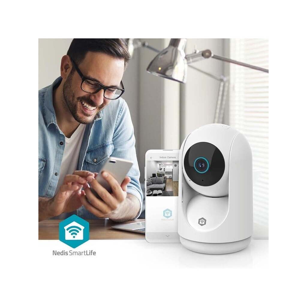 Nedis SmartLife Indendørs Kamera Wi-Fi 3MP Full HD 1296p Pan tilt Cloud Storage (mulighed) / microSD (ikke inkluderet) / Onvif Med bevægelsessensor Nattesyn Hvid