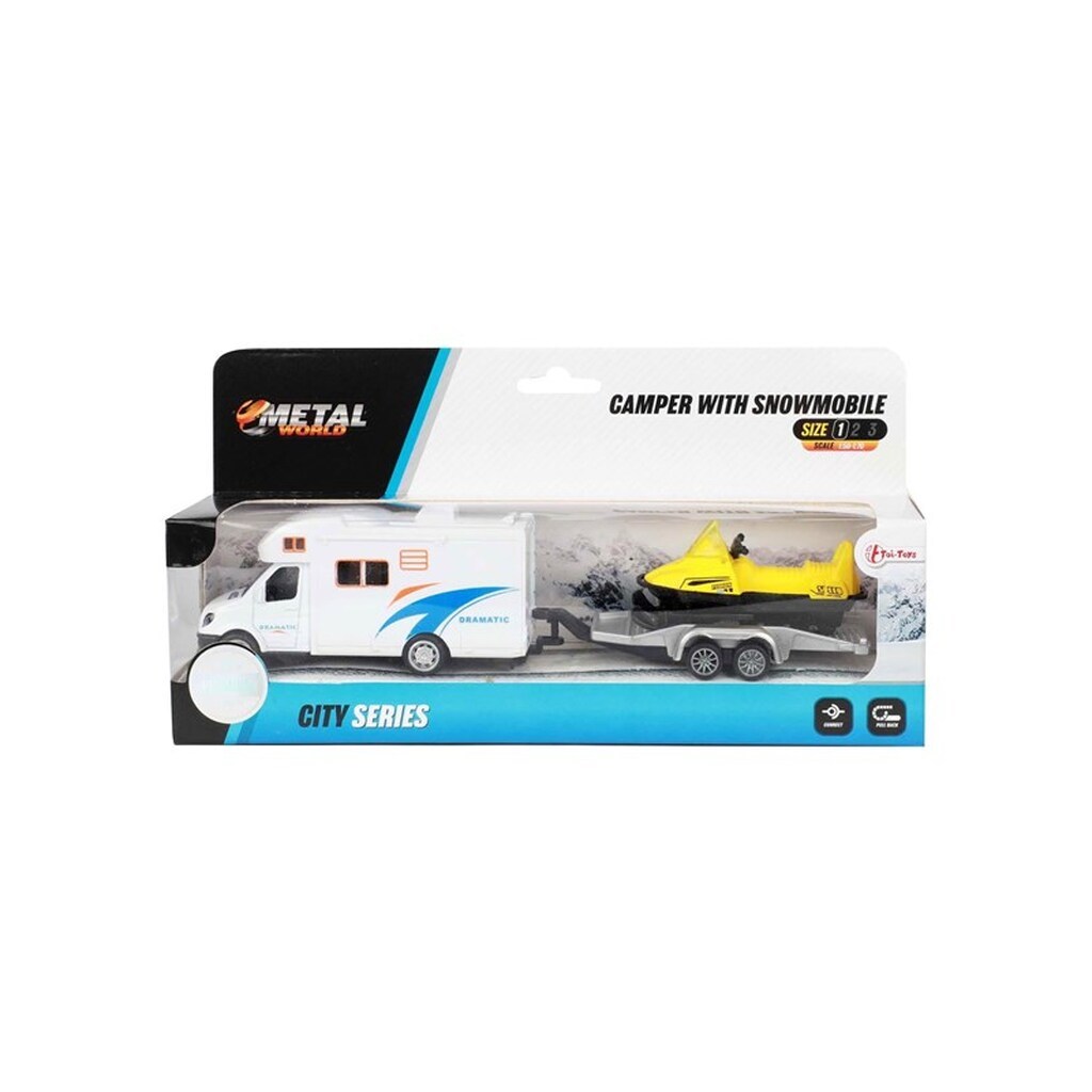 Toi-Toys - Metal Pull Back Camper with Trailer and Snowmobile