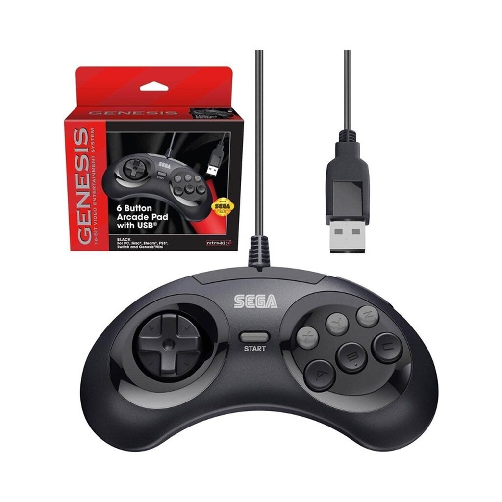Retro-Bit 6-button Arcade Pad USB - Black - Wired Controller - MAC