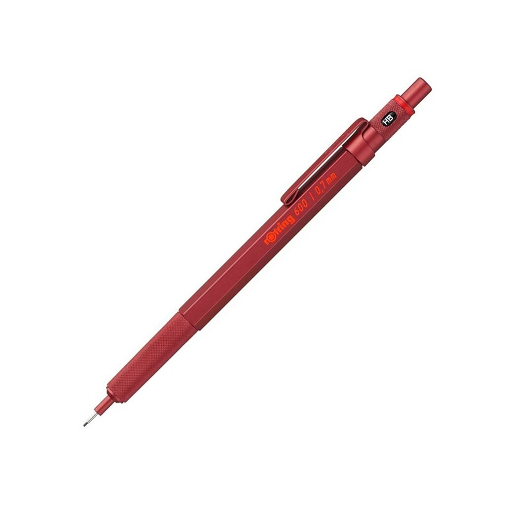 Rotring rOtring 600 Mekanisk Blyant | 0,7 mm | Rød metalkrop | Skridsikkert Rillet Greb &amp; Sekskantet skaft