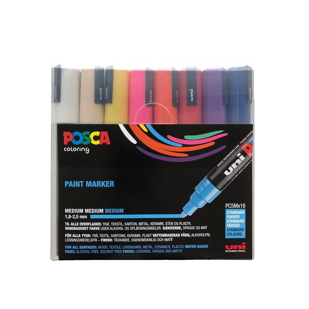 POSCA  marker sæt PC-5M, 16 ass. standard farver