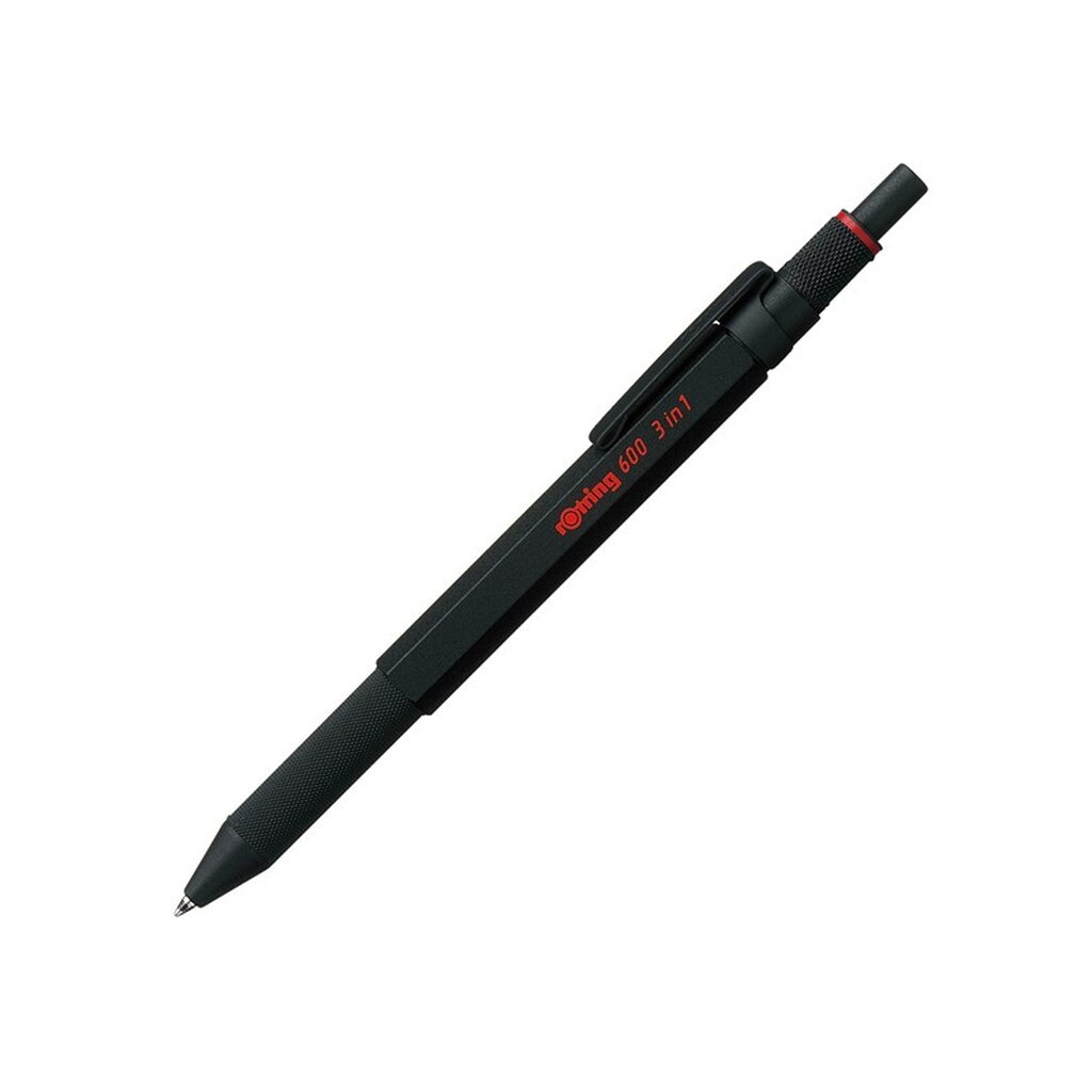 Rotring rOtring 600 3-i-1 Multifarve Pen og Mekanisk Blyant | Sort &amp; Rød Kuglepensspidser | 1 Mekanisk Blyant Spids (0,5 mm) | Sort skaft