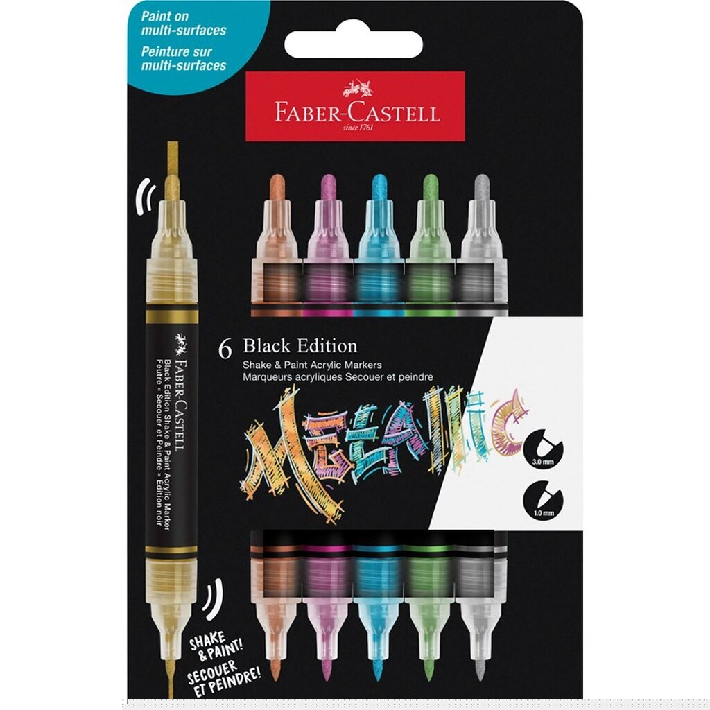 Faber-Castell Black Edition Shake&amp;Paint Acrylic Marker 6 ass metallic 2025