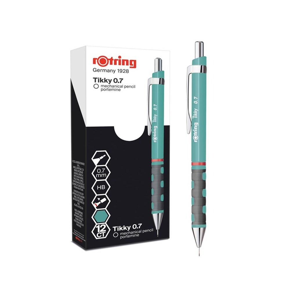 Rotring rOtring Tikky Pastel mekaniske blyanter | HB 0,7 mm | Havblå | med komfort gummigreb | 12 stk