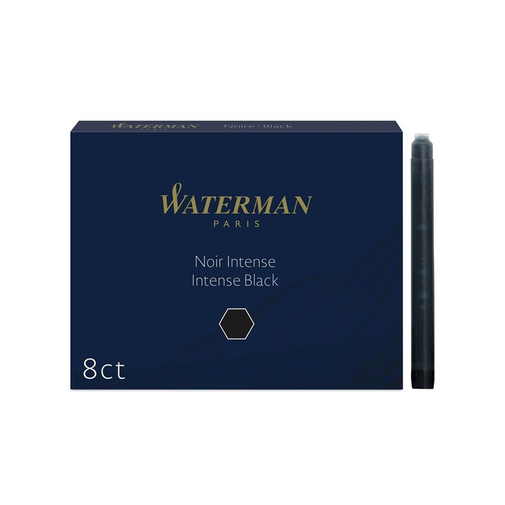 Waterman Fyldepens Refill Blæk Patroner | Lang Standard | Intensiv Sort | 8 Stk