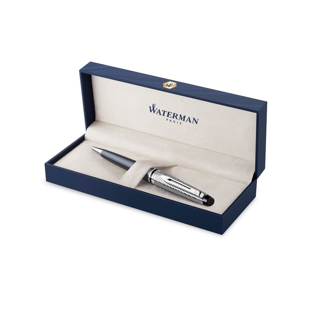 Waterman Deluxe kuglepen med Expert Deluxe | Metal &amp; stengrå lak med palladiumbelagt kant | Mellempunkt | Gaveæske