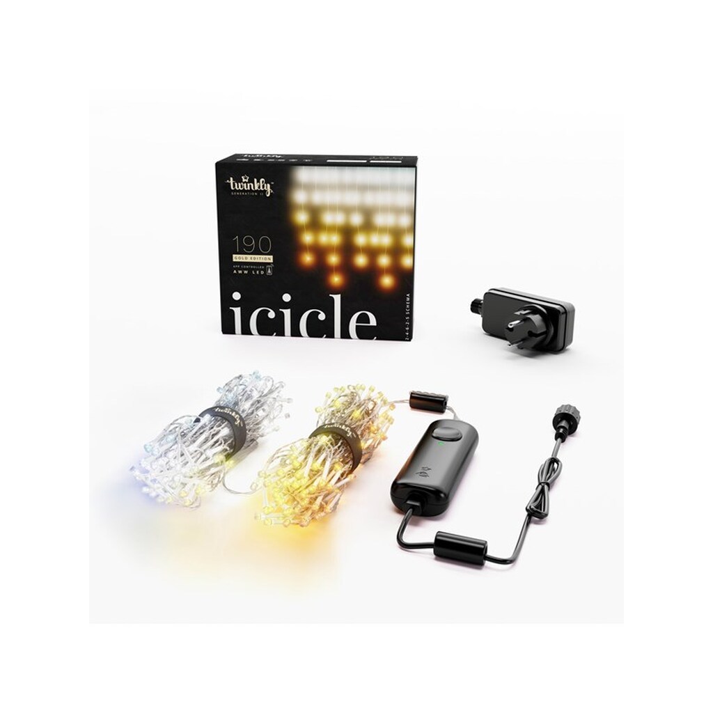 Twinkly Icicle - 190 App-Controlled Warm to Cool White LEDs. Clear Wire.