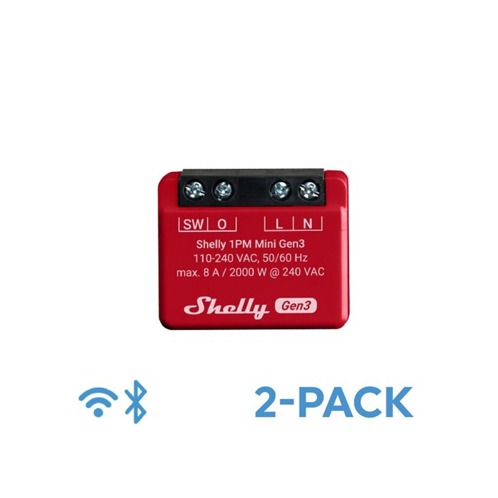 Shelly Plus 1PM Mini (GEN 3) - WiFI relæ med effektmåling (230VAC) 2-pak