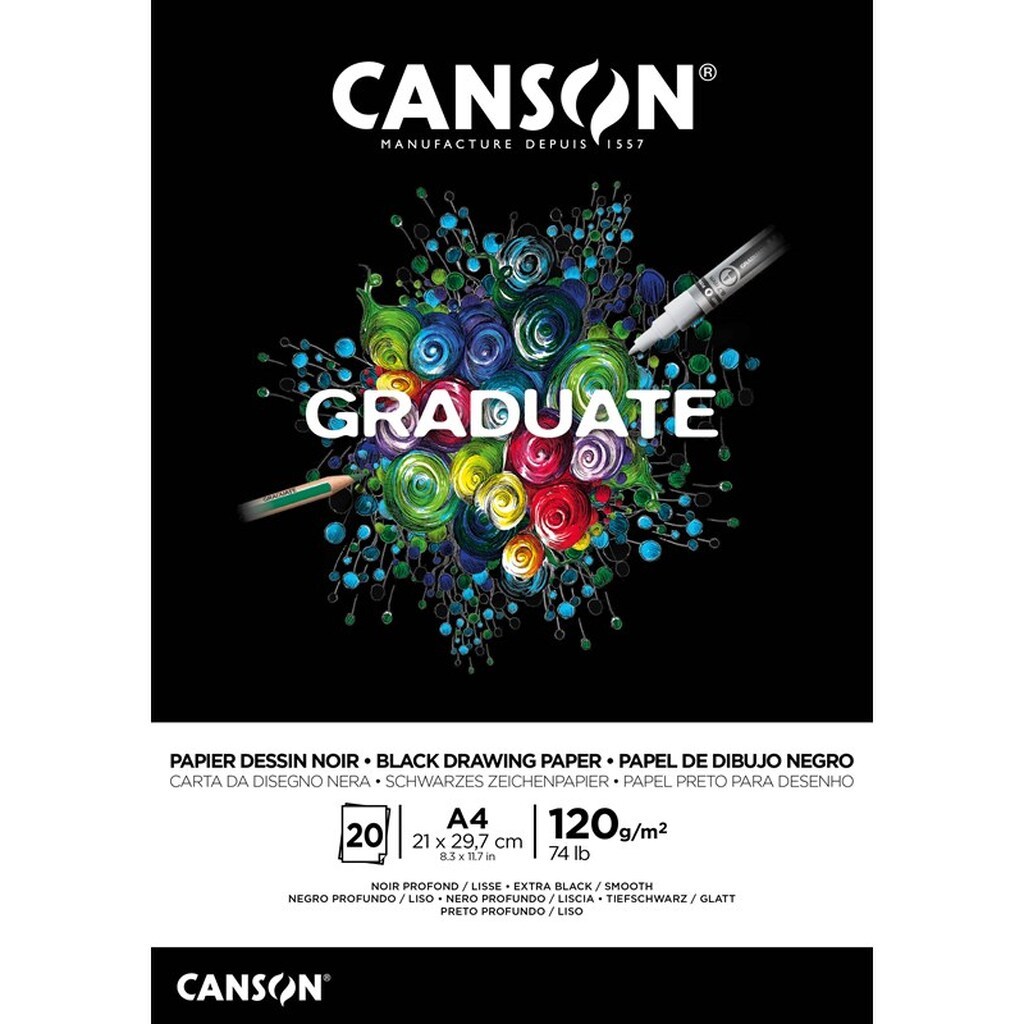 Canson Graduate Black Paper Pad A4 120G 20 SH