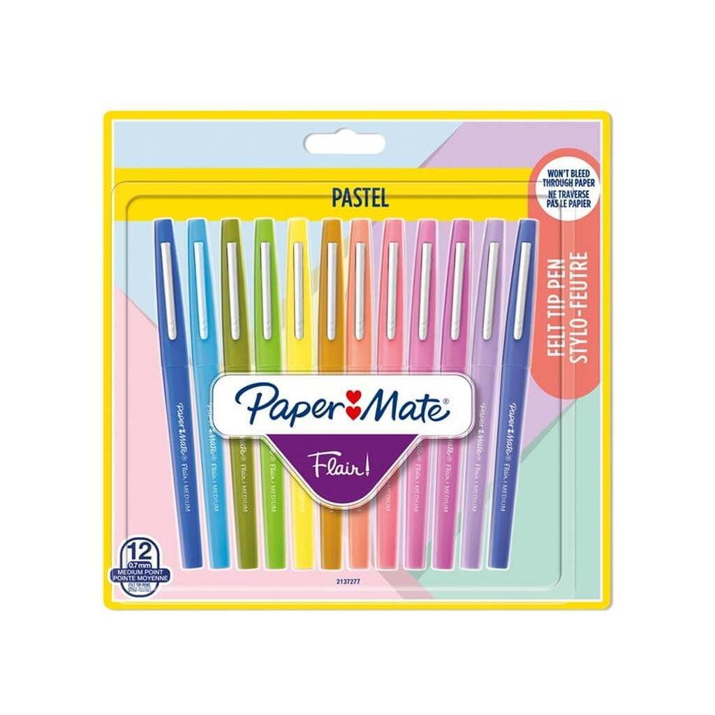 Paper Mate Flair Felt Tip Pens | Medium spids (0,7 mm) | Pastelfarver | 12 styk