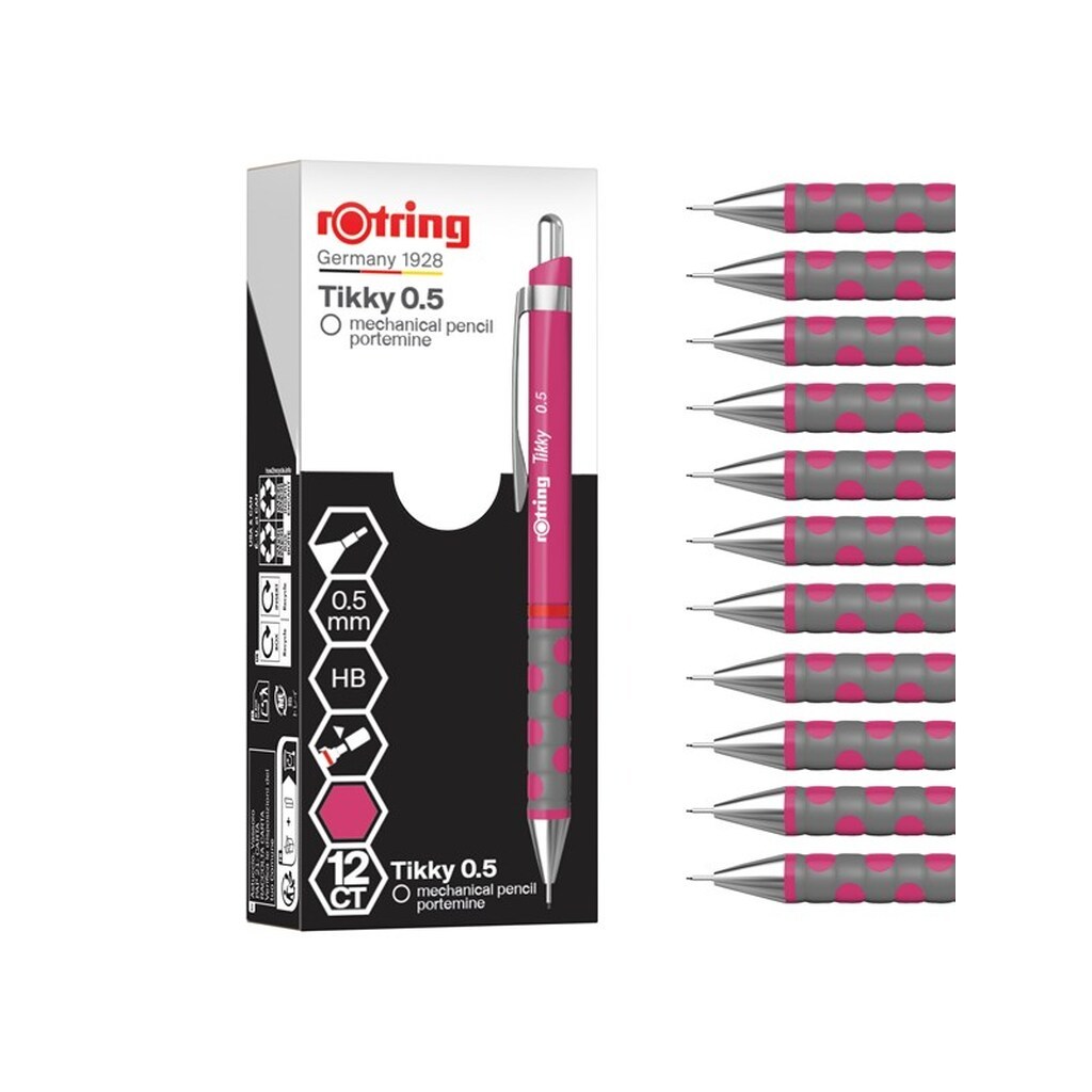 Rotring rOtring Tikky Mekanisk Blyant | HB Bly, 0,5 mm | Magenta (Pink) skaft | 12 Stk
