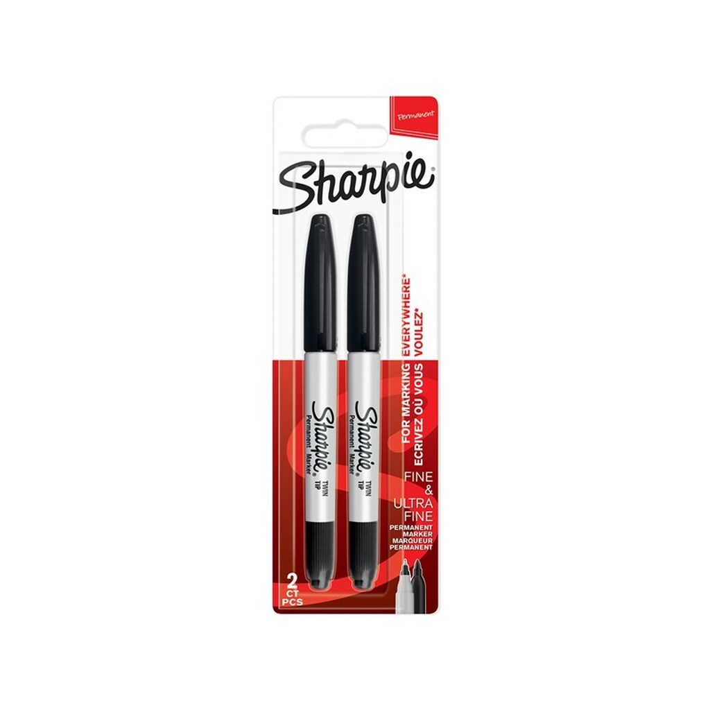 Sharpie Twin Tip Permanent Markers | Fin og meget fin spids | Sort | 2 styk