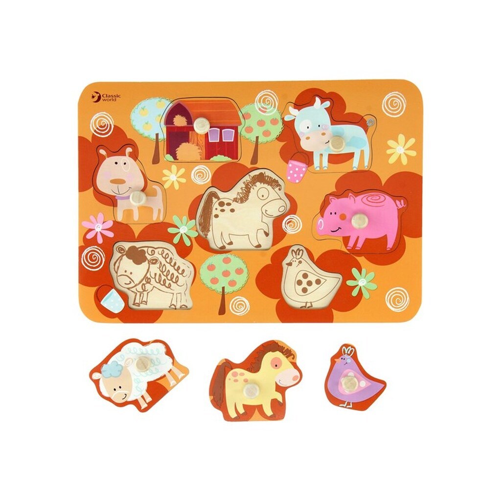 Classic World Wooden Stud Puzzle Farm