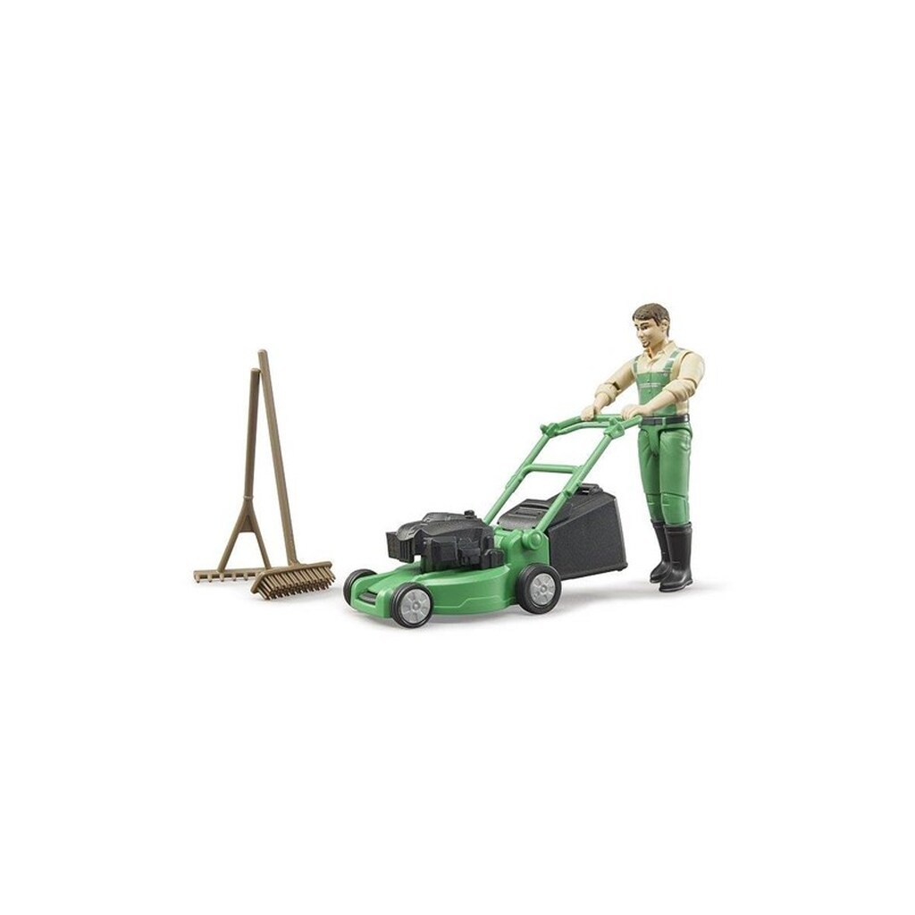 Bruder bworld gardener with lawnmower and equipment