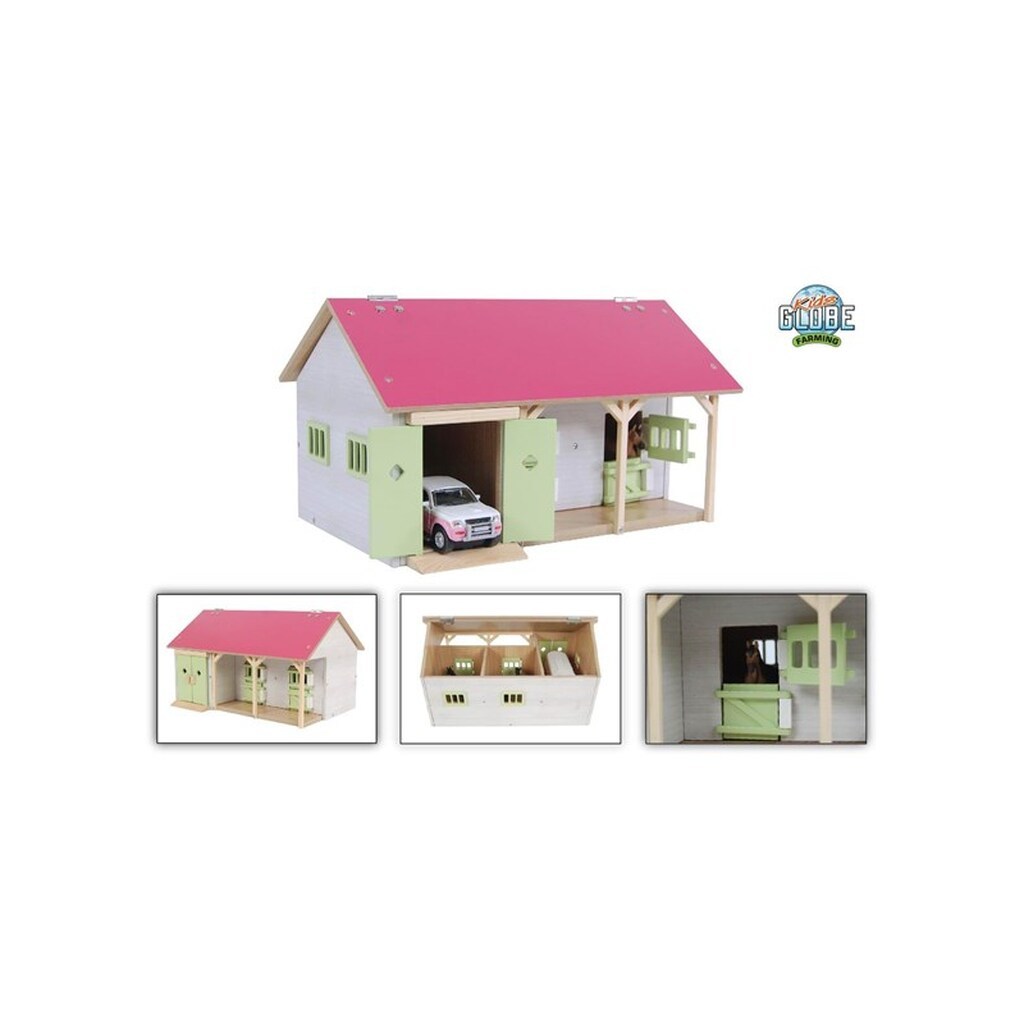 Kids Globe Horse Stable Pink with 2 Boxes and Storage 1:32