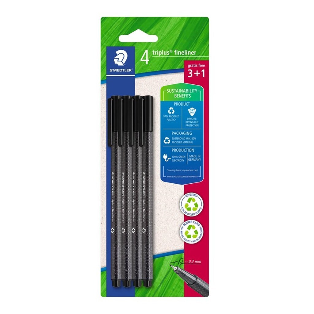 Staedtler Fineliner Triplus Sort, 4/Bk