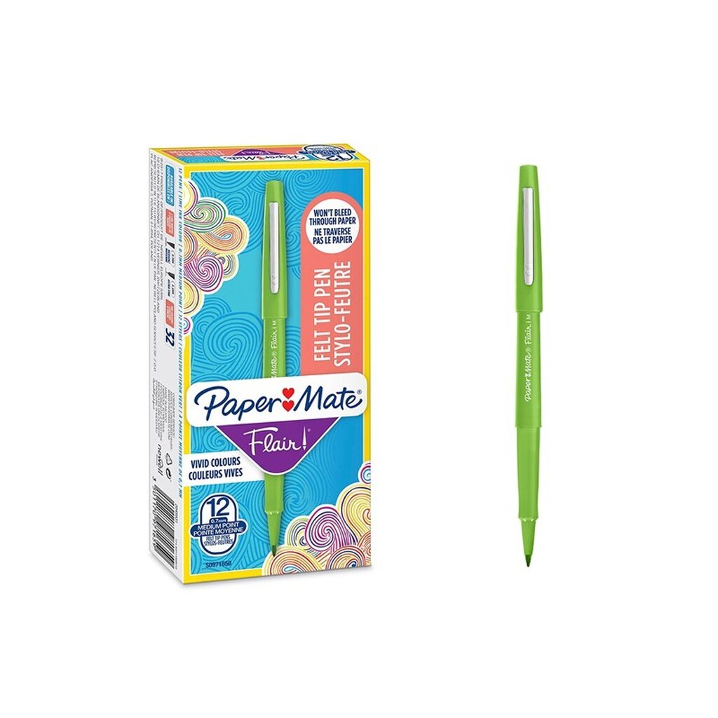 Paper Mate Flair Filtpenne | Mellempunkt (0,7 mm) | Kalk | 12 Stk