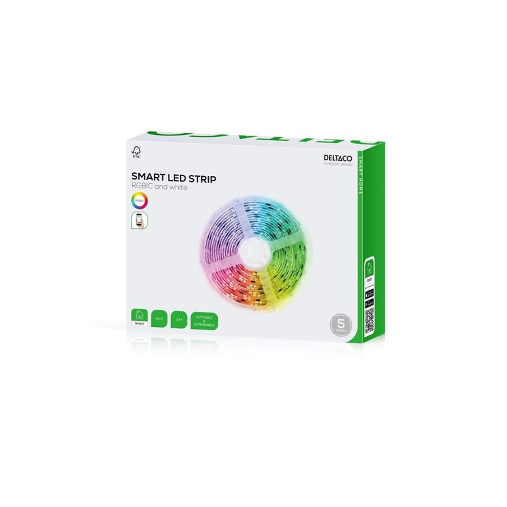 Deltaco Smart - light strip - LED - 18 W - RGBIC - 4000 K - white