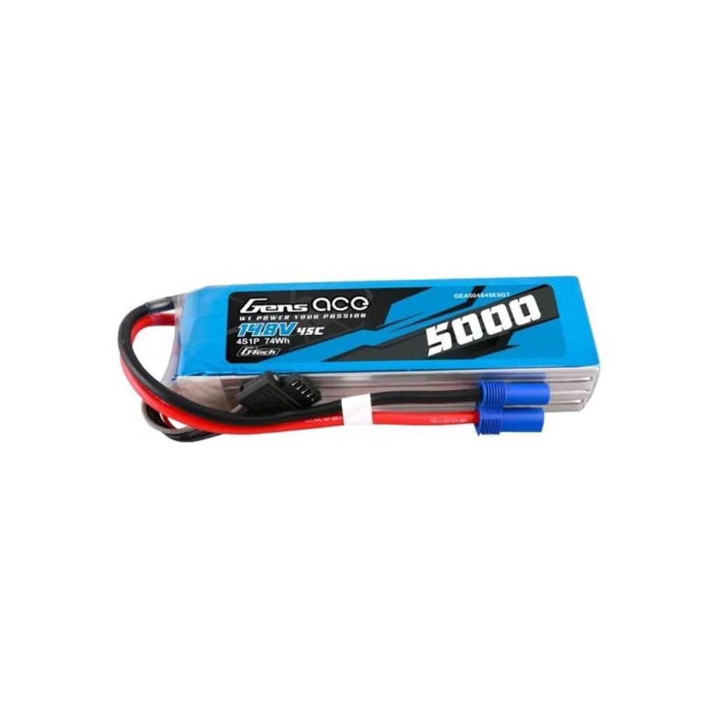 Gens ace &amp;Tattu G-Tech 5000mAh 14.8V 45C 4S1P Heli Lipo Battery with EC5 Plug